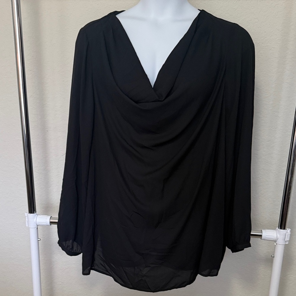 Plus Size Elegant Black Cowel-Neck Blouse with Zipper Back. Size 26/28